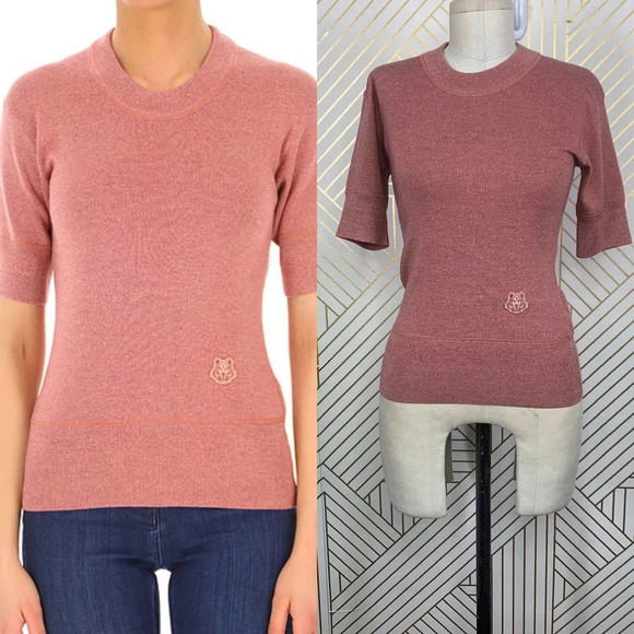 KENZO Tiger Embroidery Short Sleeve Jumper Sweater‎ in Pink Size US XS - Picture 1 of 12